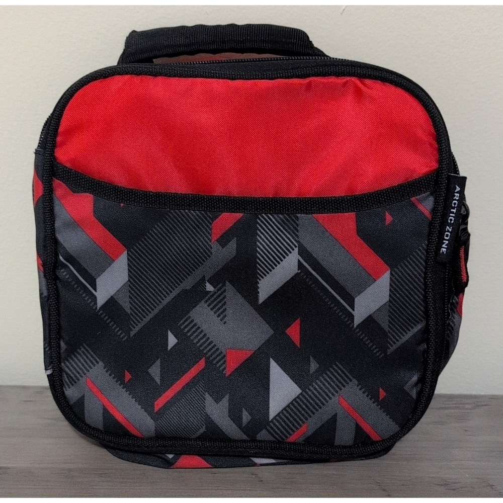 Arctic Zone Kids Insulated Lunch Bag, Zipper, Handle, Geometric Red/Black 8.5in